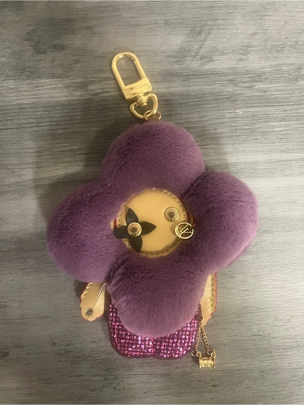 Purple Flower Pom-Pom Key Charm